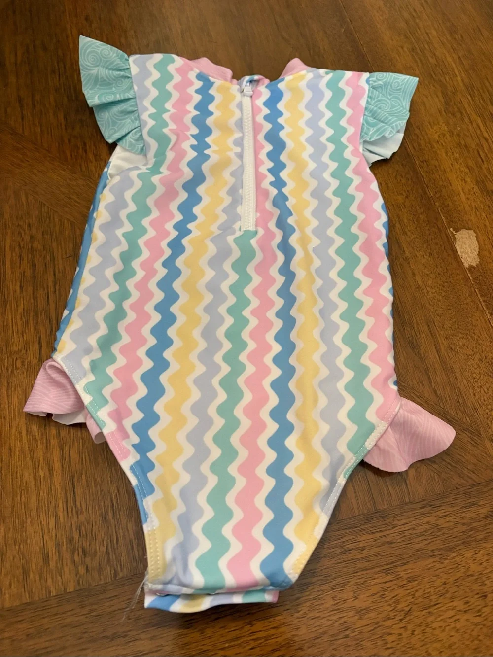Kids One-Piece Swimsuit in Pastel Rainbow Zigzag